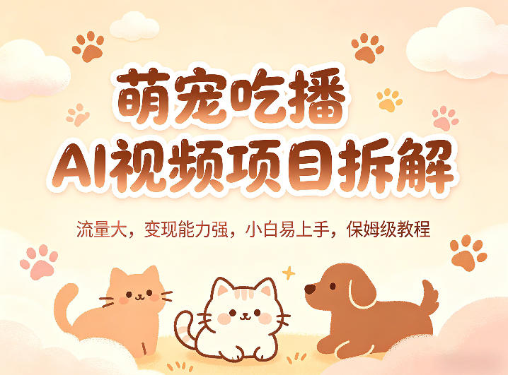 萌宠吃播AI视频项目拆解，流量大，变现能力强，小白易上手，保姆级教程-月亮湾网创资源站