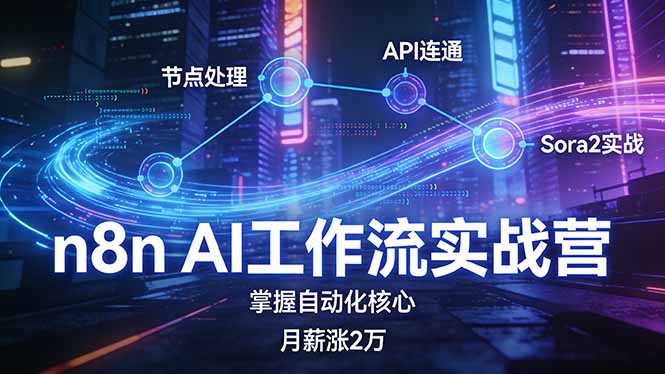 n8n AI工作流实战营，节点处理+API连通+Sora2实战，掌握自动化核心月薪涨2万-月亮湾网创资源站