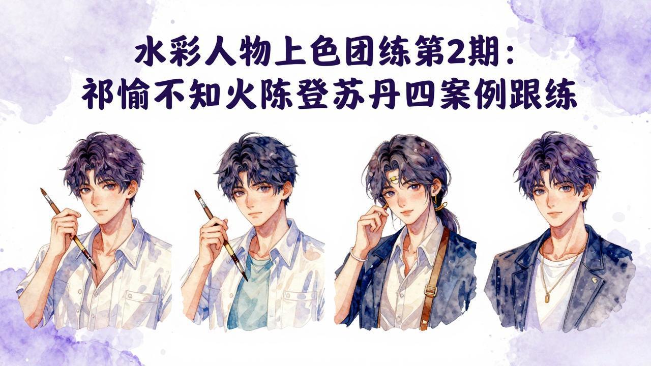 水彩人物上色团练第2期：祁煜不知火陈登苏丹四案例跟练，手把手提升绘画能力-月亮湾网创资源站