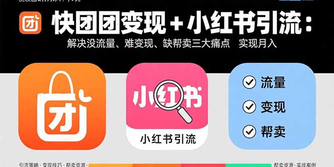 快团团变现+小红书引流：解决没流量、难变现、缺帮卖三大痛点 实现月入3w+-月亮湾网创资源站