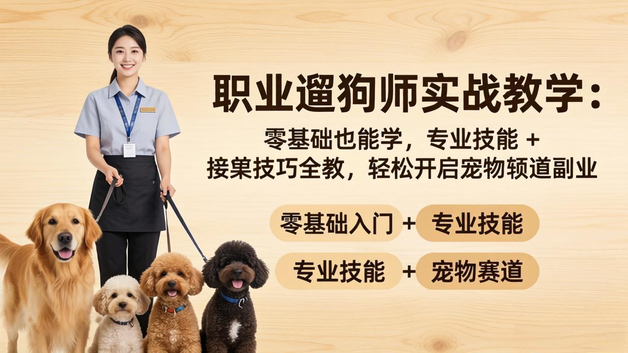 职业遛狗师实战教学：零基础也能学，专业技能 + 接单技巧全教，轻松开启宠物赛道副业-月亮湾网创资源站