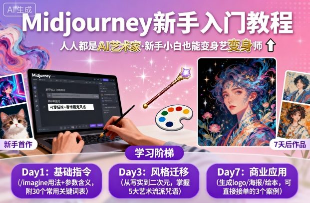 midjourney新手入门教程：人人都是AI艺术家，新手小白也能变身艺术大师-月亮湾网创资源站