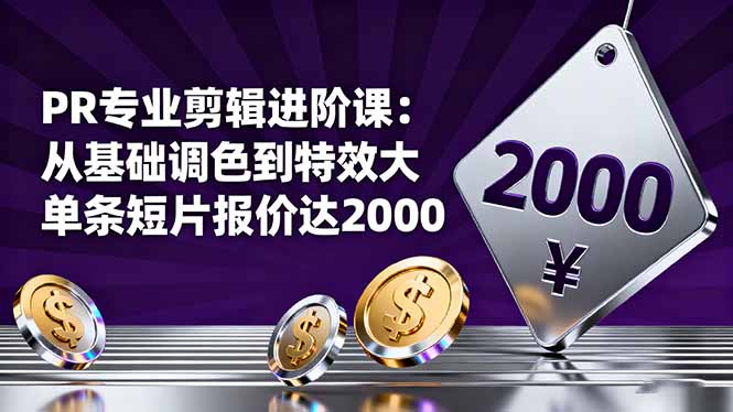 PR专业剪辑进阶课：从基础调色到特效大片的进阶技能，单条短片报价达2000-月亮湾网创资源站