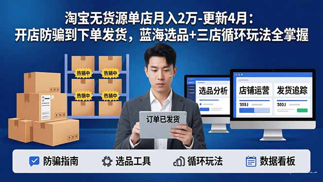 淘宝无货源5.0单店月入2万-更新4月：开店防骗到下单发货，蓝海选品+三店循环玩法全掌握-月亮湾网创资源站