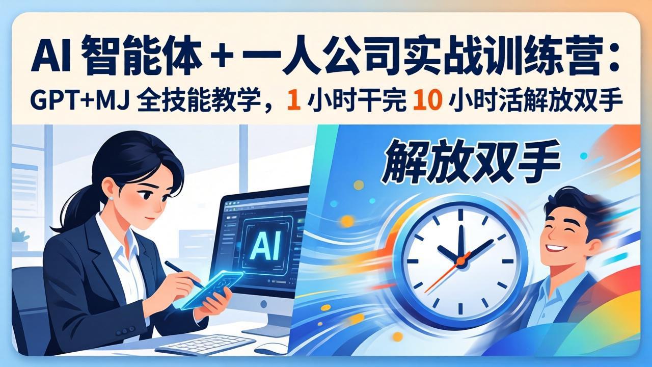 AI 智能体 + 一人公司实战训练营：GPT+MJ 全技能教学，1 小时干完 10 小时活解放双手-月亮湾网创资源站