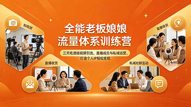 全能老板娘流量体系训练营，三天吃透短视频引流、直播成交与私域运营，打造个人IP轻松变现-月亮湾网创资源站