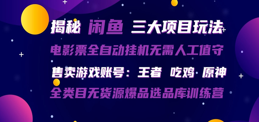 闲鱼三种玩法 全自动电影票 售卖游戏账号 爆品选品库训练营-月亮湾网创资源站