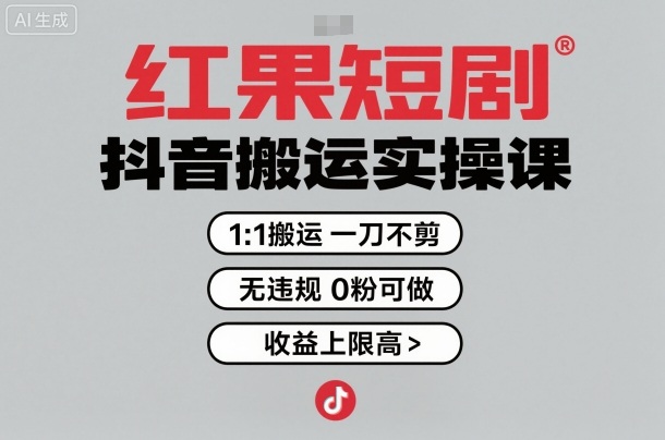 红果短剧拉新之抖音搬运实操课，1：1搬运，一刀不剪，无违规，0粉可做，收益上限高-月亮湾网创资源站