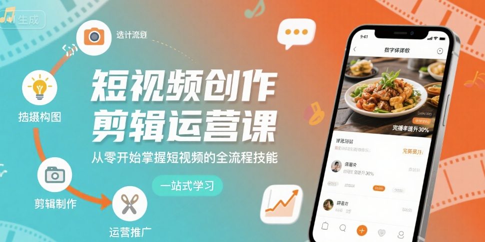 短视频创作剪辑运营课，从零开始掌握短视频的全流程技能-月亮湾网创资源站