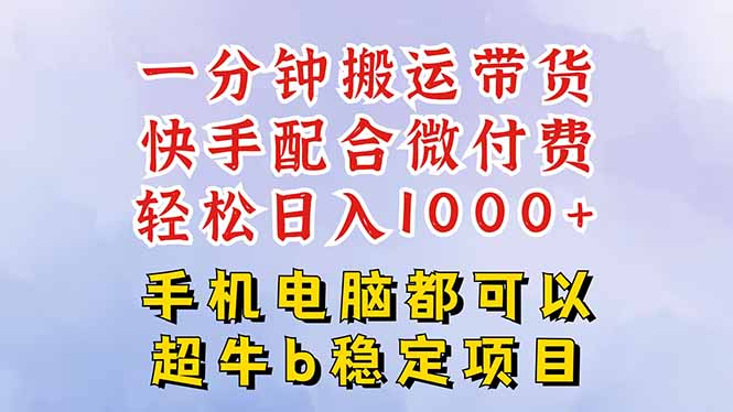 快手黑科技一分钟搬运带货，一刀不剪过原创，微付费投流玩法，轻松日入…-月亮湾网创资源站