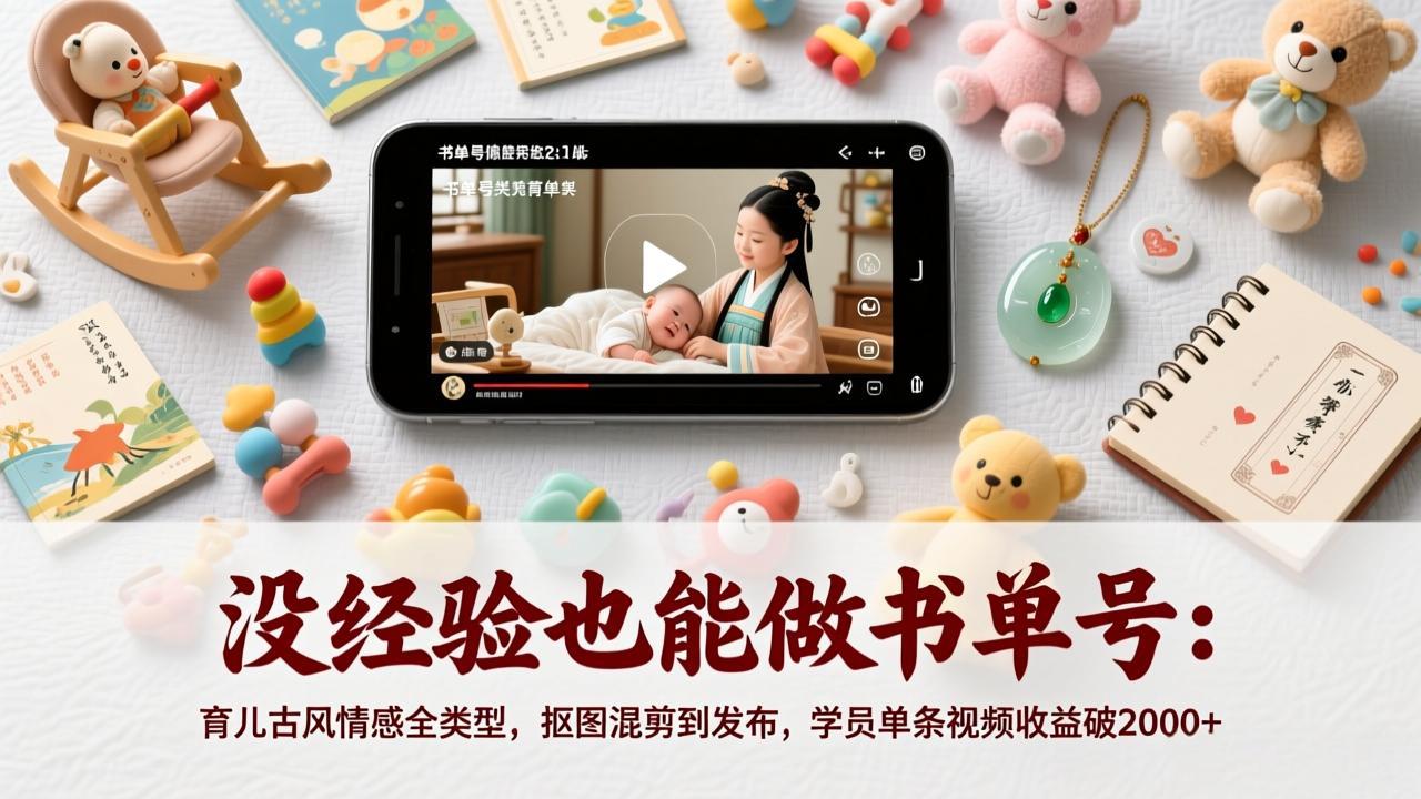 没经验也能做书单号：育儿古风情感全类型，抠图混剪到发布，学员单条视频收益破2000+-月亮湾网创资源站