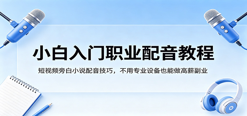 小白入门职业配音教程，短视频旁白小说配音技巧，不用专业设备也能做高薪副业-月亮湾网创资源站