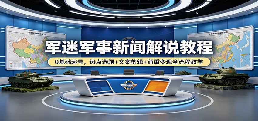 军迷军事新闻解说教程：0基础起号，热点选题+文案剪辑+消重变现全流程教学-月亮湾网创资源站