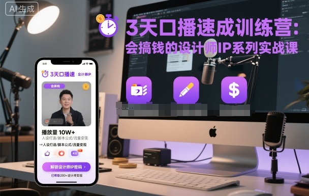 3天口播速成训练营，会搞钱的设计师IP系列实战课-月亮湾网创资源站