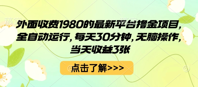 外面收费1980的最新平台撸金项目，全自动运行，每天30分钟，无脑操作，当天收益3张【揭秘】-月亮湾网创资源站