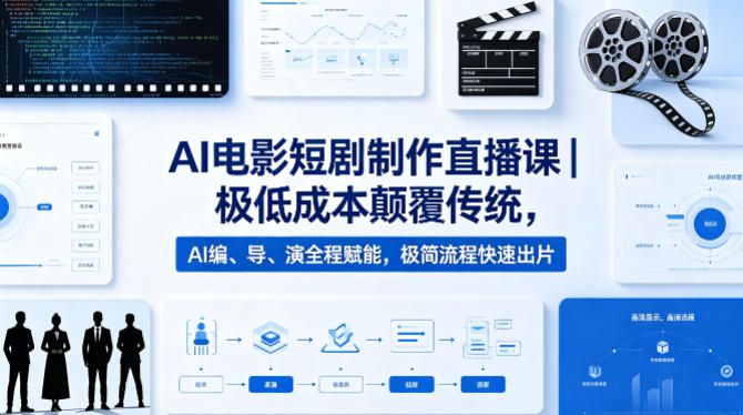 AI电影短剧制作直播课｜极低成本颠覆传统，AI编、导、演全程赋能，极简流程快速出片-月亮湾网创资源站