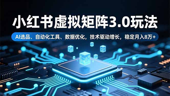 小红书虚拟矩阵3.0玩法，AI选品、自动化工具、数据优化，技术驱动增长，稳定月入8万+-月亮湾网创资源站