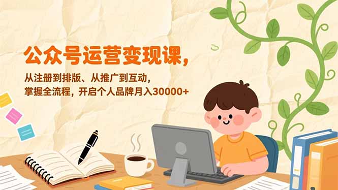 公众号运营变现课，从注册到排版、从推广到互动，掌握全流程，开启个人品牌月入30000+-月亮湾网创资源站