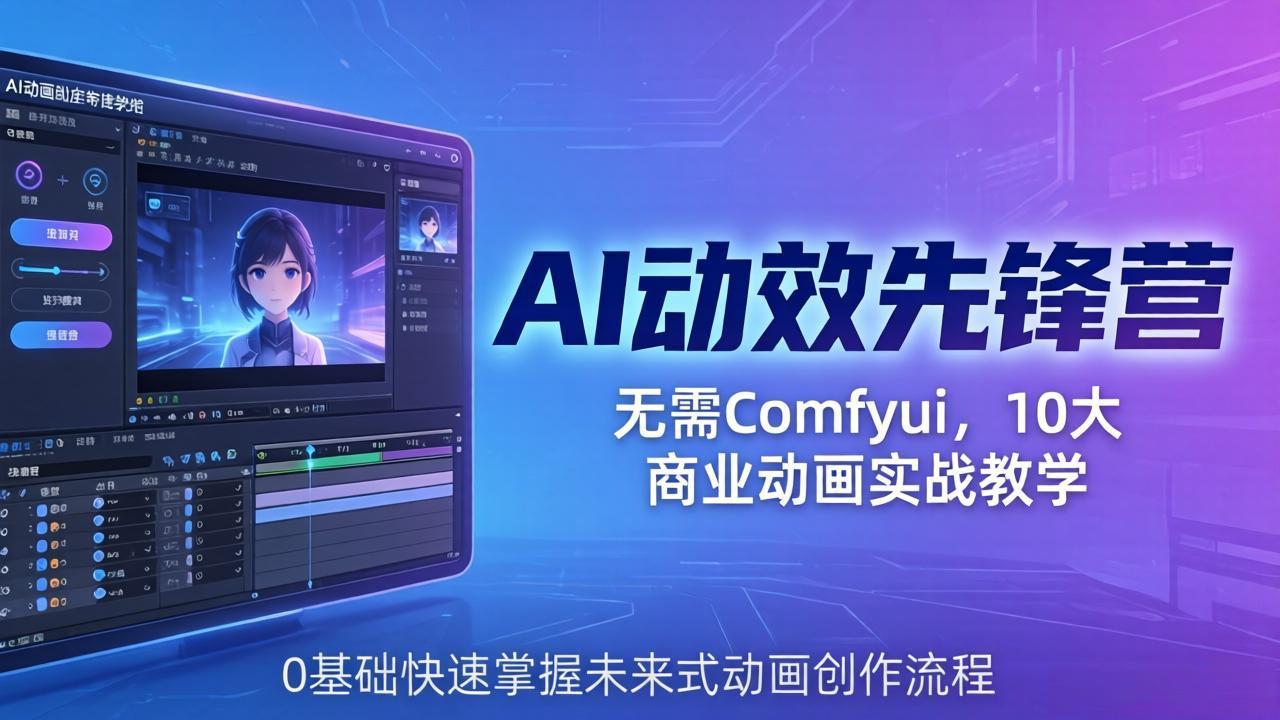AI 动效先锋营：无需Comfyui，10大商业动画实战教学，0基础快速掌握未来式动画创作流程-月亮湾网创资源站