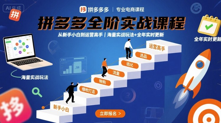 拼多多全阶实战课程，从新手小白到运营高手，海量实战玩法+全年实时更新【2025年9月更新】-月亮湾网创资源站