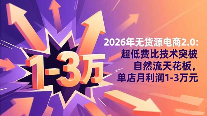 2026年无货源电商2.0：超低费比技术突破自然流天花板，单店月利润1-3万元-月亮湾网创资源站