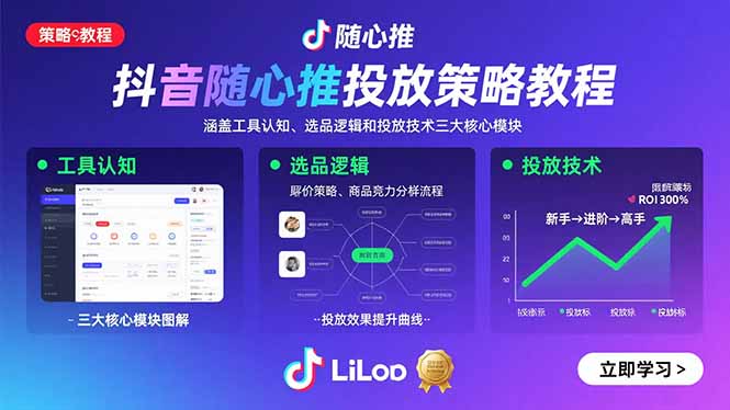 抖音随心推投放策略教程：涵盖工具认知、选品逻辑和投放技术三大核心模块-月亮湾网创资源站